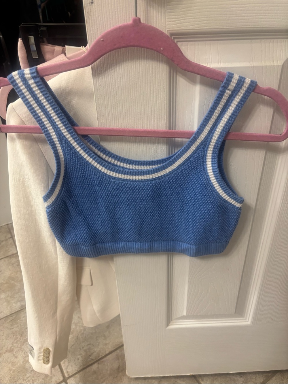 ALO Yoga Tennis Club Sweater Knit Bra-Crystal Clear Blue-NWOT - Picture 6 of 8